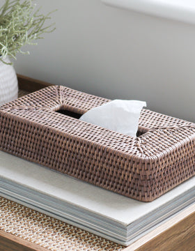Marbury Taupe Rectangle Rattan Tissue Box Cover