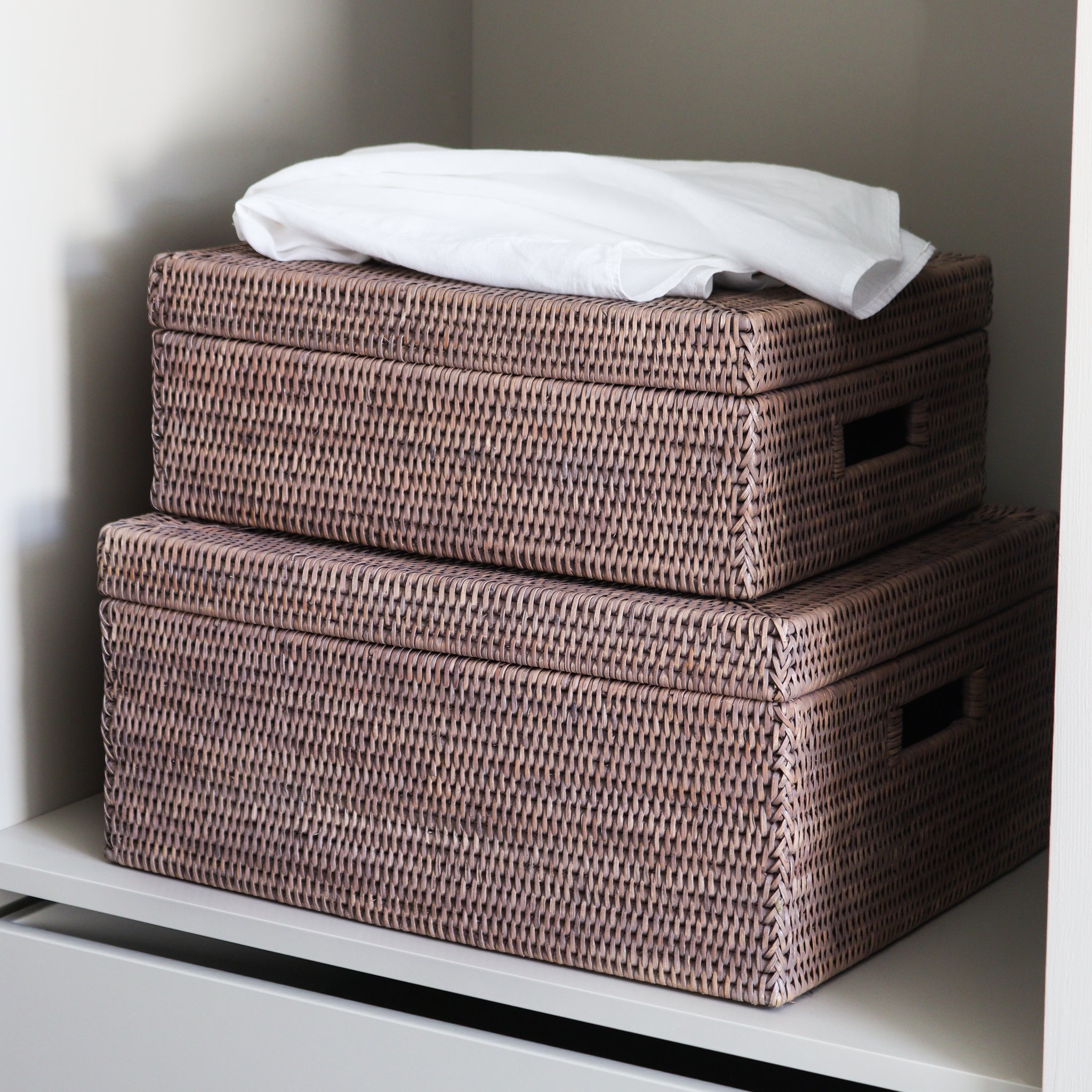 Marbury Taupe Lidded Rattan Storage Basket - Marquis & Dawe