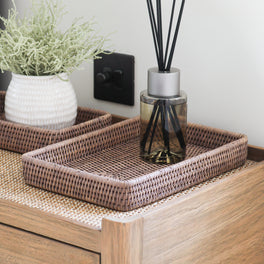 Marbury Taupe Rectangular Rattan Decorative Tray