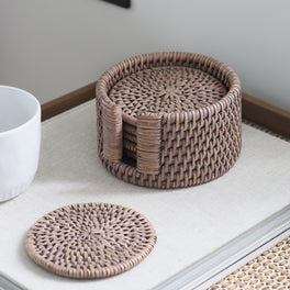 Marbury Taupe Round Rattan Coasters  Set of 6
