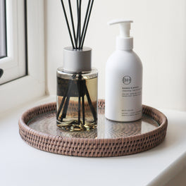 Marbury Taupe Round Rattan Decorative Tray