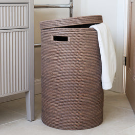 Marbury Taupe Round Rattan Laundry Basket