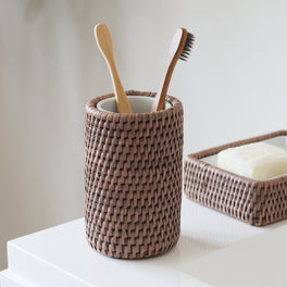 Marbury Taupe Rattan Toothbrush Holder