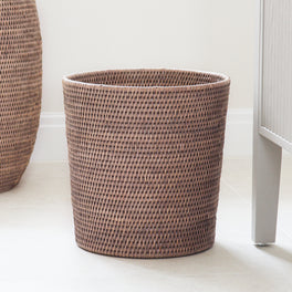Marbury Taupe Round Rattan Wastepaper Bin