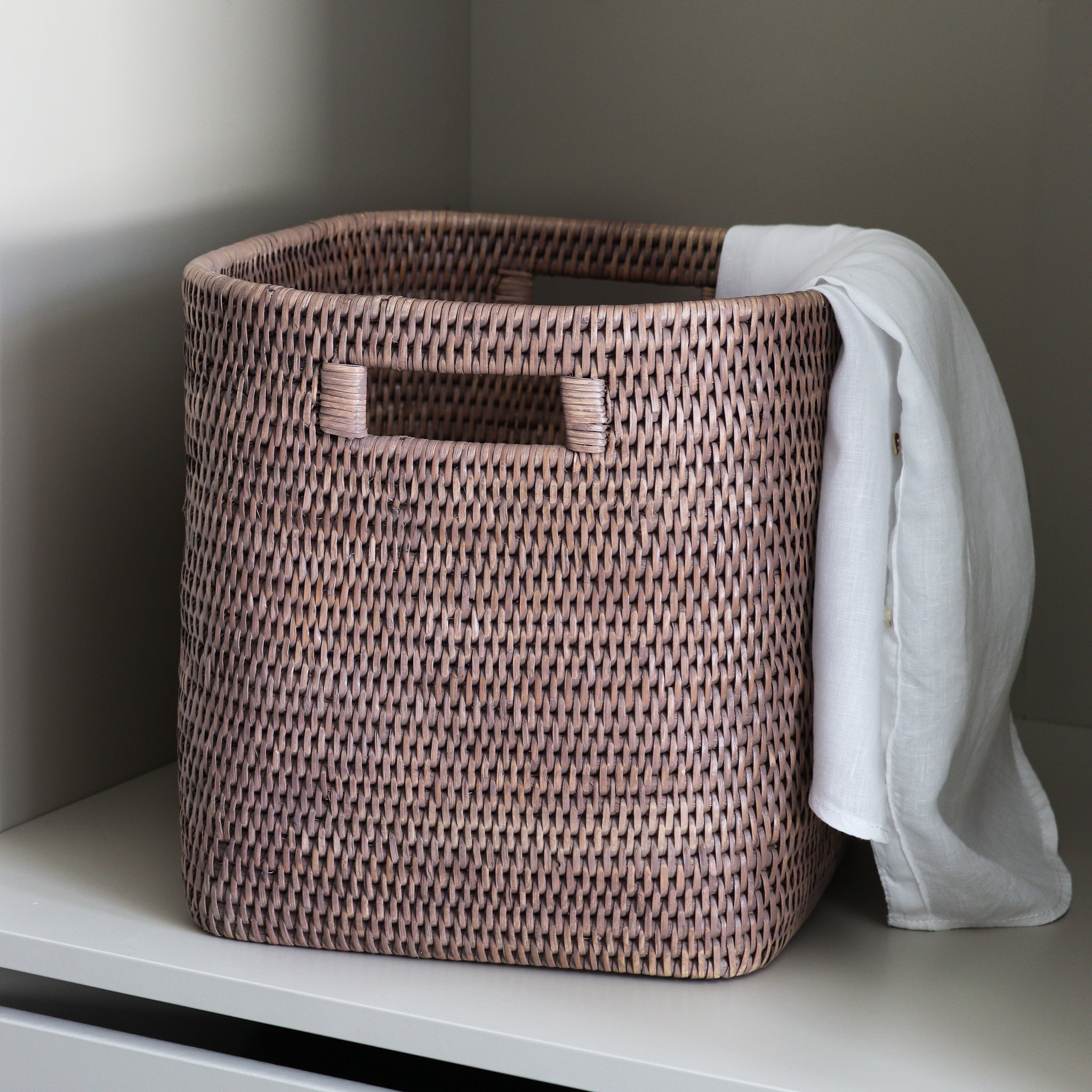 Marbury Taupe Square Rattan Storage Basket - Marquis & Dawe