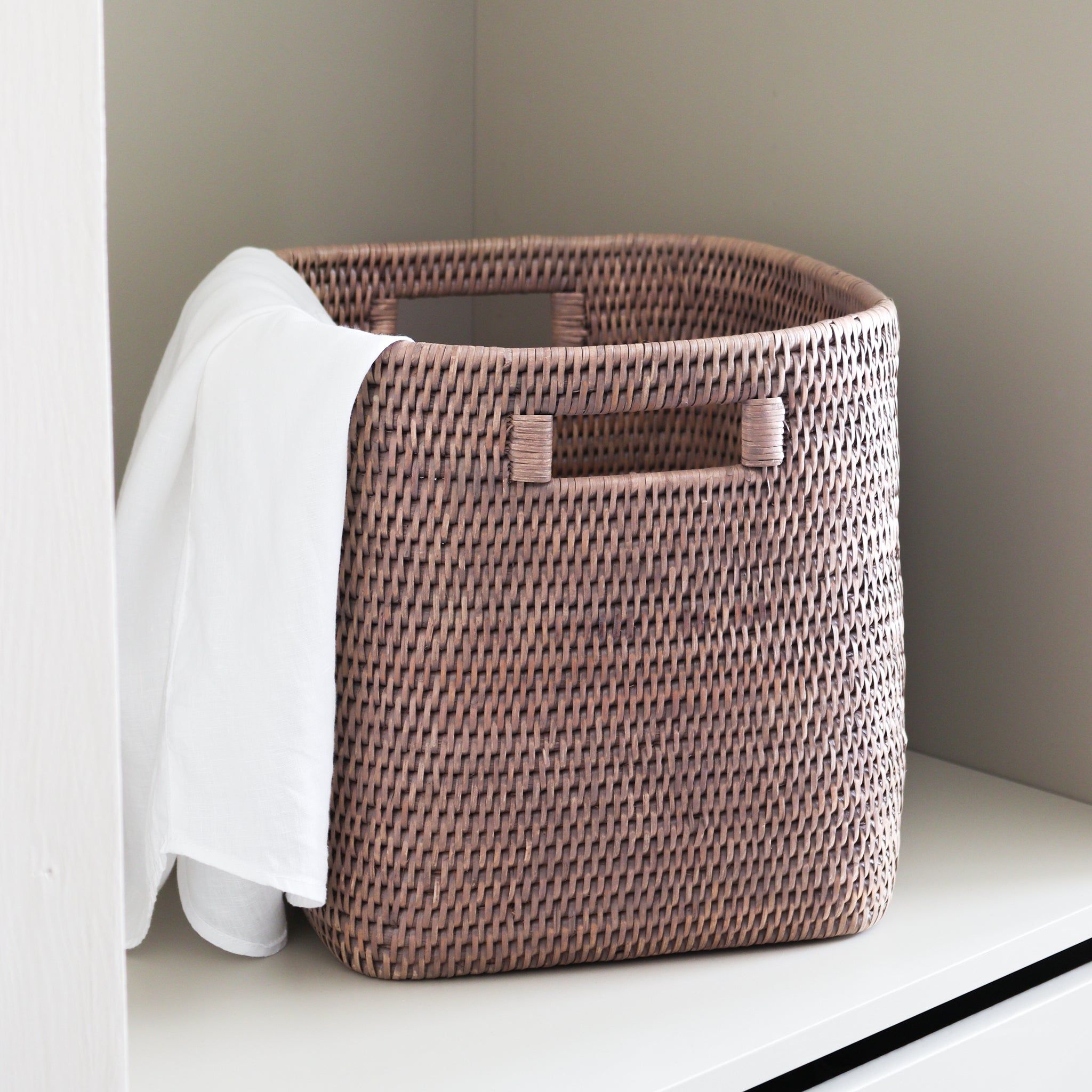 Marbury Taupe Square Rattan Storage Basket - Marquis & Dawe