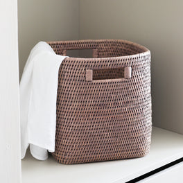 Marbury Taupe Square Rattan Storage Basket