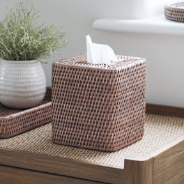 Marbury Taupe Square Rattan Tissue Box