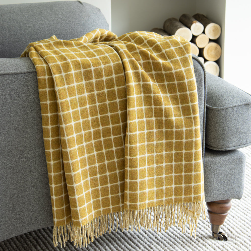 Mustard Check Merino Lambswool Throw Marquis Dawe