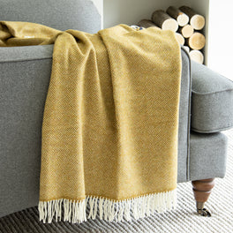 Mustard Parquet Merino Lambswool Throw