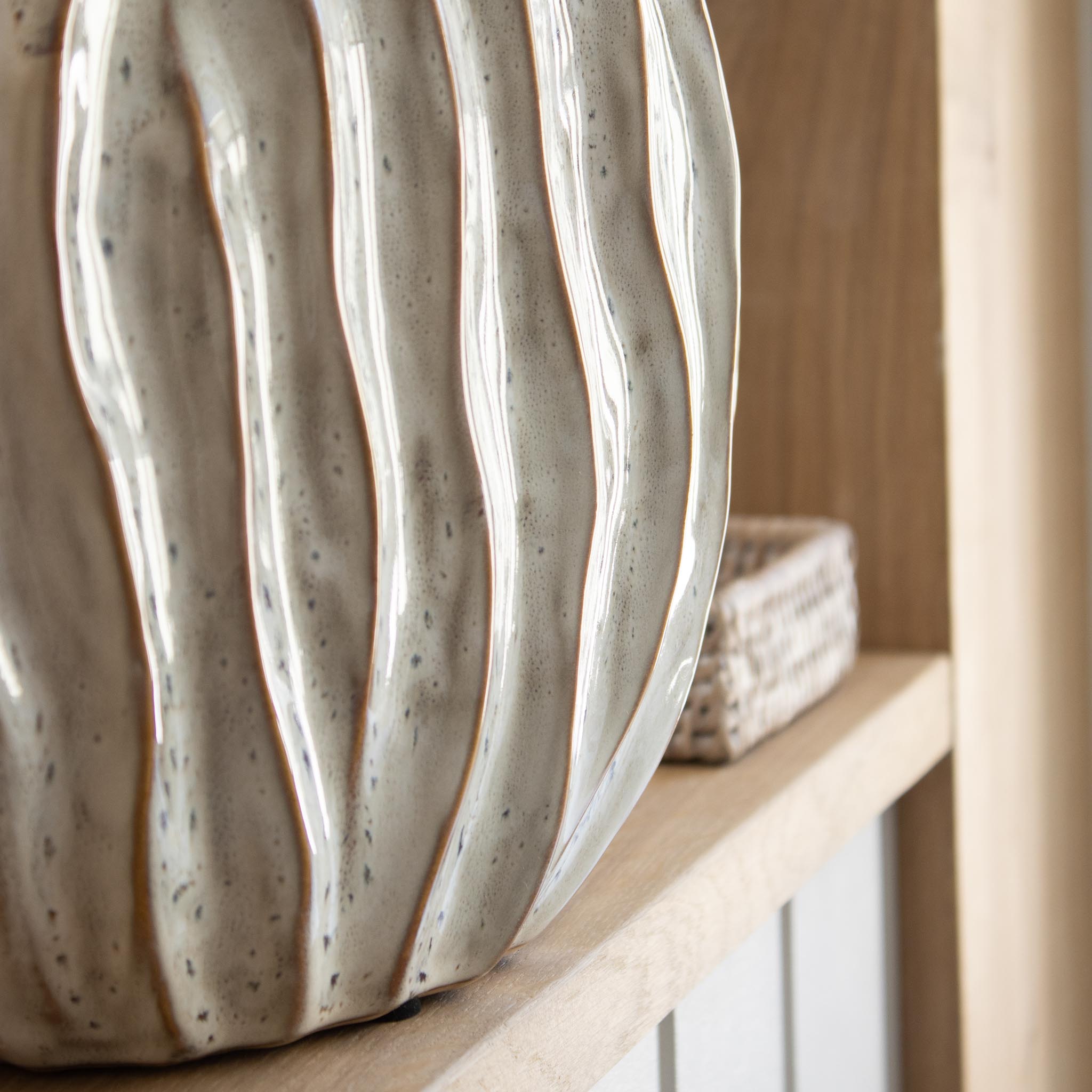 Narrow Wavy Ribbed Off White Vase - Marquis & Dawe