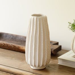 Natural and White Ribbed Vase