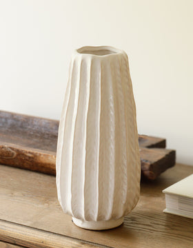 Natural and White Ribbed Vase