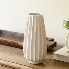Slight Second Natural and White Ribbed Vase