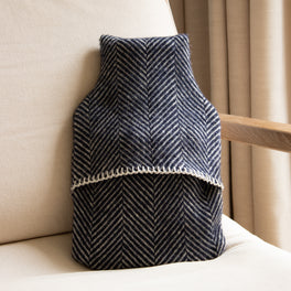 Navy And Cream Herringbone Wool Hot Water Bottle