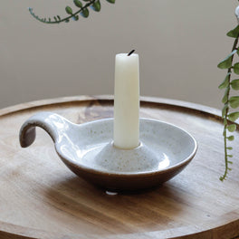 Slight Second Neutral Speckled Ceramic Candlestick Holder