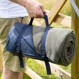 Olive Green and Navy Blue Fleece Picnic Blanket