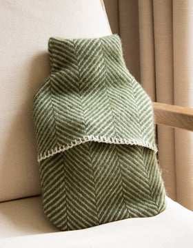 Olive Green Herringbone Wool Hot Water Bottle