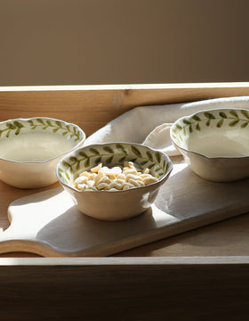 Olive Leaf Ceramic Nibble Bowls - Set of 3