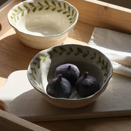 Olive Leaf Ceramic Serving Bowls - Set of 2
