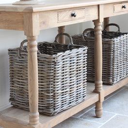 Slight Second Square Rattan Basket With Handles