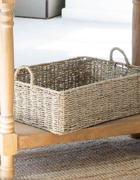 Rectangular Twisted Seagrass Basket With Handles