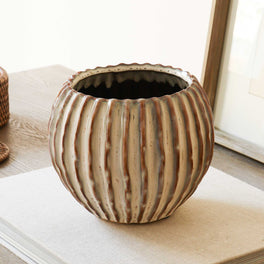 Ribbed Round Ceramic Vase