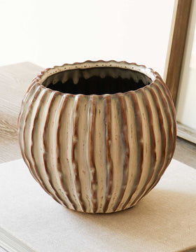 Ribbed Round Ceramic Vase