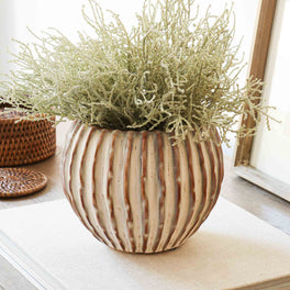 Ribbed Round Ceramic Vase