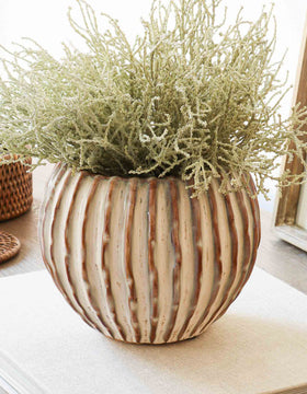 Ribbed Round Ceramic Vase