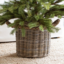 Round Rattan Christmas Tree Basket Planter