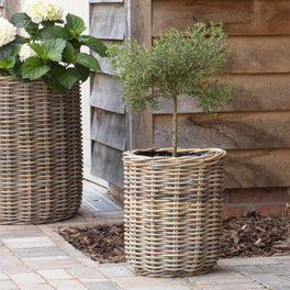 Round Rattan Planter With Curved Base