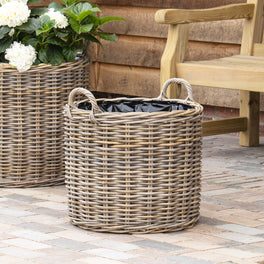 Slight Second Round Rattan Planter With Handles
