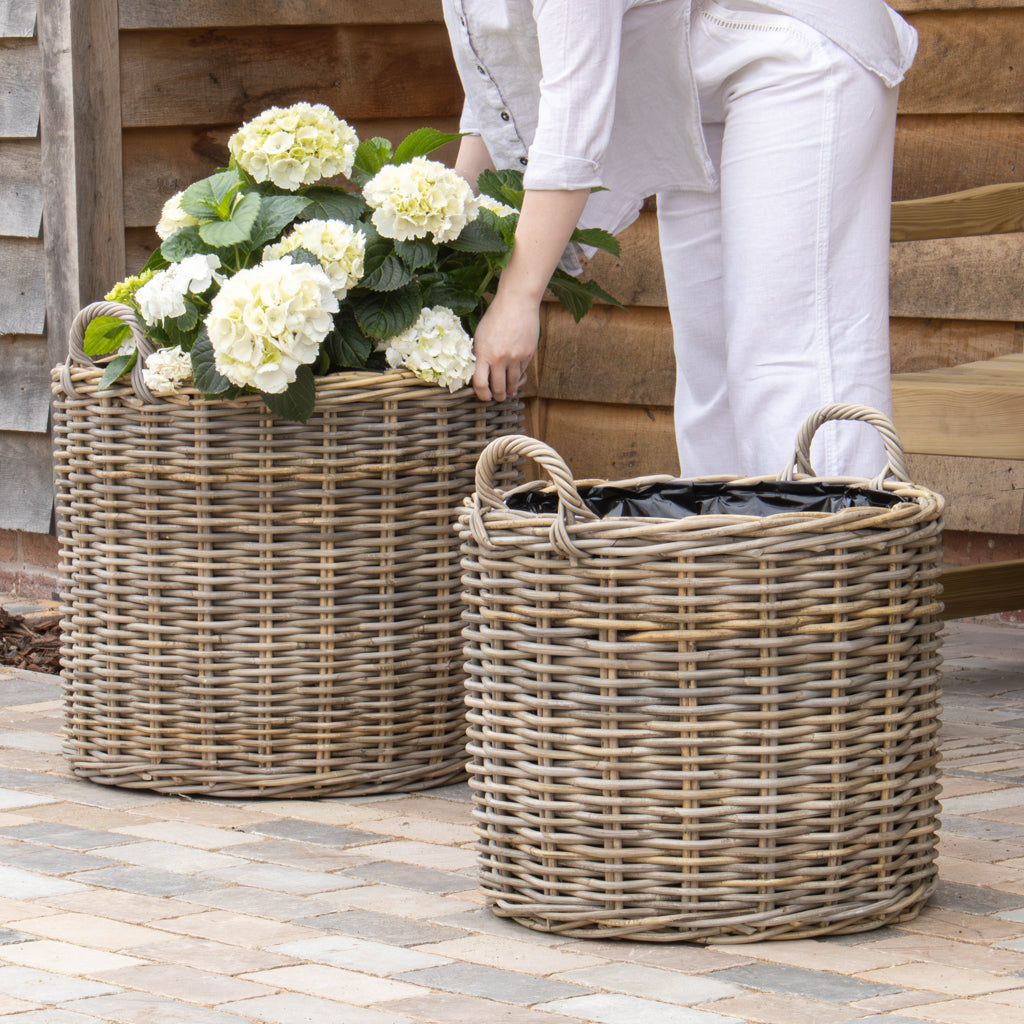 Large Round Rattan Planter With Handles - Marquis & Dawe