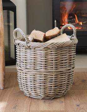 Round Rattan Storage Basket With Handles