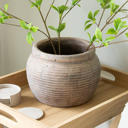 Round Rustic Terracotta Effect Vase