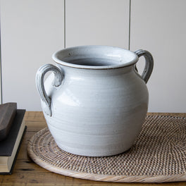 Round Rustic Pot With Handles