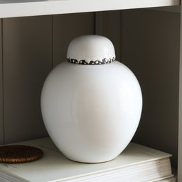 Round White Distressed Lidded Jar