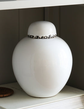 Round White Distressed Lidded Jar