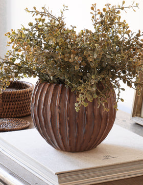 Rust Red Ribbed Ceramic Vase
