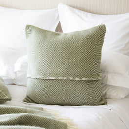 Sage Green Herringbone Wool Cushion