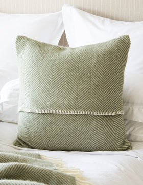 Sage Green Herringbone Wool Cushion