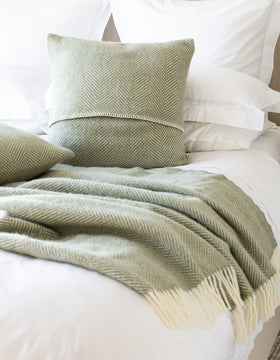 Extra Large Sage Green Herringbone Wool Throw