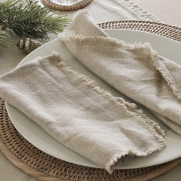 Set Of 2 Stone Beige Linen Napkins