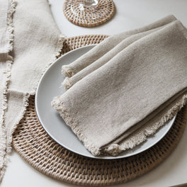 Set Of 2 Stone Beige Linen Napkins