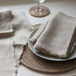 Set Of 2 Stone Beige Linen Napkins