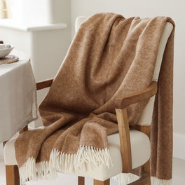 Tan Herringbone Wool Throw