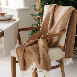Tan Herringbone Wool Throw