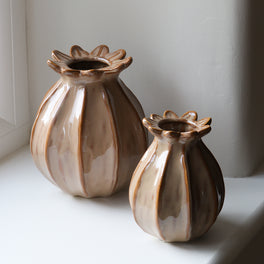 Taupe Brown Poppy Ceramic Bud Vase