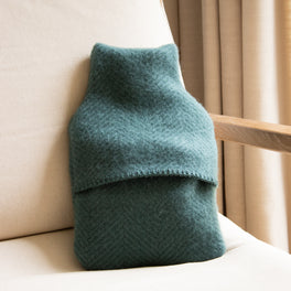 Teal And Blue Herringbone Wool Hot Water Bottle